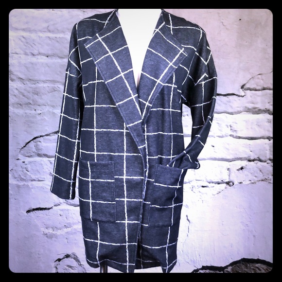 ASTR open cardigan window pane charcoal pockets S - Picture 4 of 7